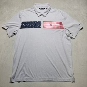 TravisMathew Men XXXL Gray American Flag Stars Stripes Golf Polo Shirt Patriotic
